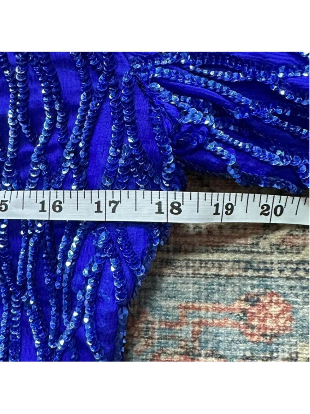 Lawrence Kogar Women's Blue Print Short Sleeve Silk Beaded Mini Dress - Picture 5 of 12